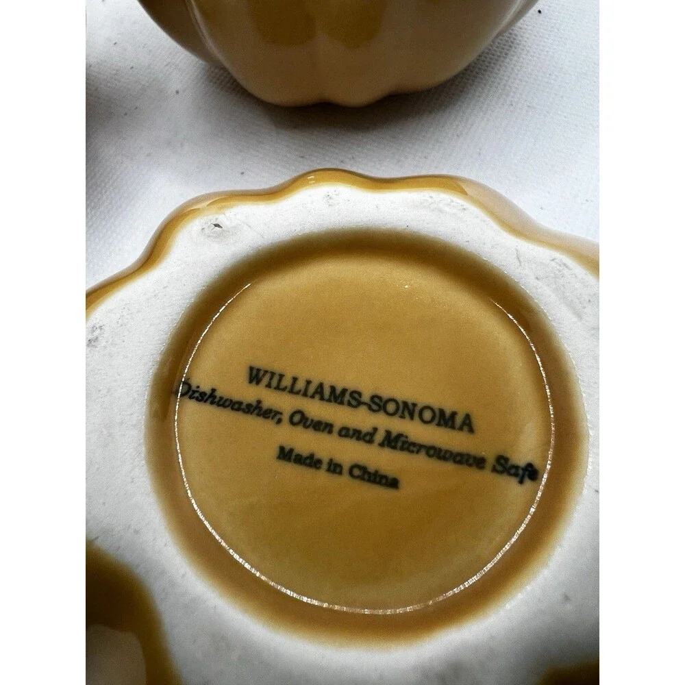 3 Williams Sonoma Fall Autumn Pumpkin Ramekins tiny bowls decor table orange